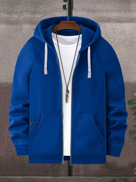 PYPR Terry Fleece Raglan Sleeve Zipper Hoodie For Men-Blue-BR14142