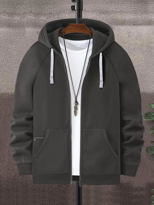 PYPR Terry Fleece Raglan Sleeve Zipper Hoodie For Men-BR14494