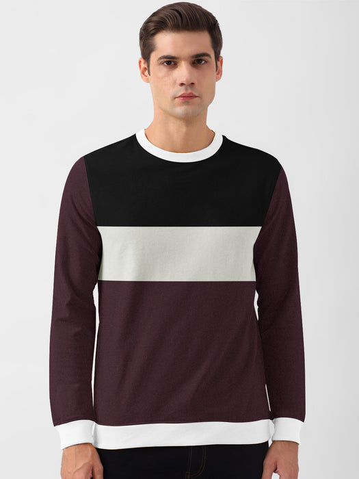 PYPR Terry Fleece Sweatshirt For Men-Maroon Melange with Black & White Panels-BR14628