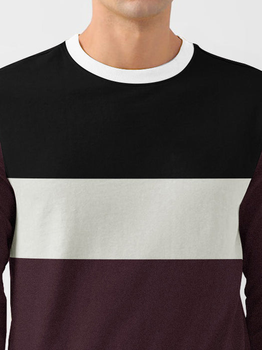 PYPR Terry Fleece Sweatshirt For Men-Maroon Melange with Black & White Panels-BR14628