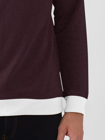 PYPR Terry Fleece Sweatshirt For Men-Maroon Melange with Black & White Panels-BR14628