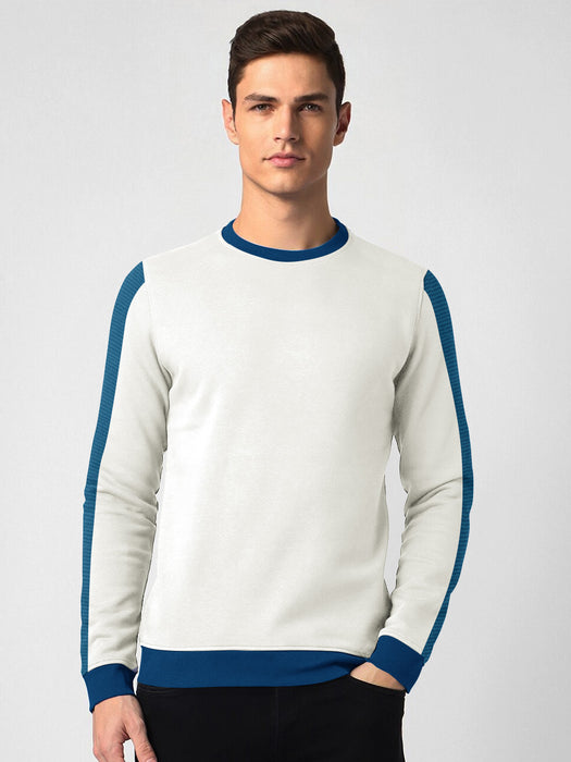 PYPR Terry Fleece Sweatshirt For Men-Smoke White with Blue Panels-BR14656