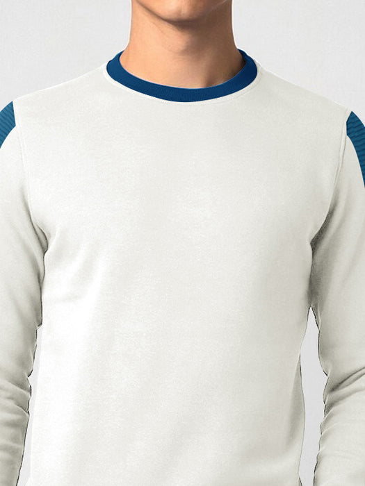 PYPR Terry Fleece Sweatshirt For Men-Smoke White with Blue Panels-BR14656