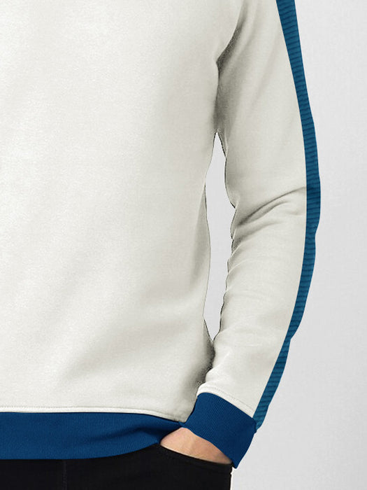 PYPR Terry Fleece Sweatshirt For Men-Smoke White with Blue Panels-BR14656