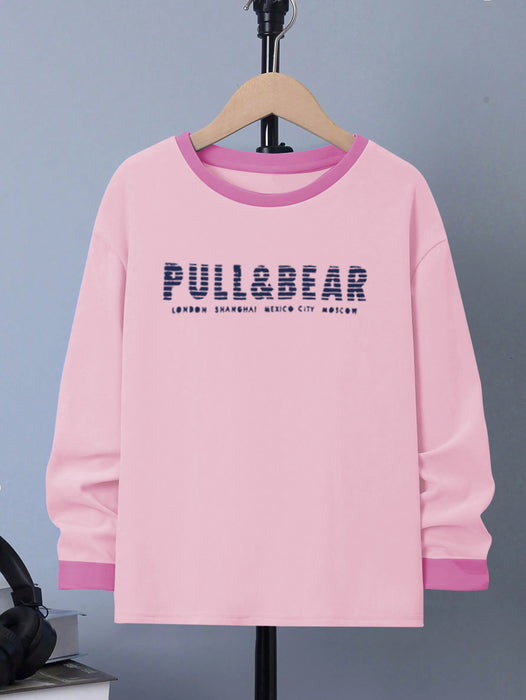 P&B Crew Neck Single Jersey Tee Shirt For Kids-Light Pink-BR13483