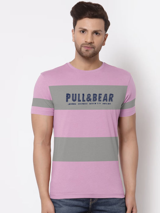 P&B Crew Neck Tee Shirt For Men-Pink with Grey Panel-BR13466