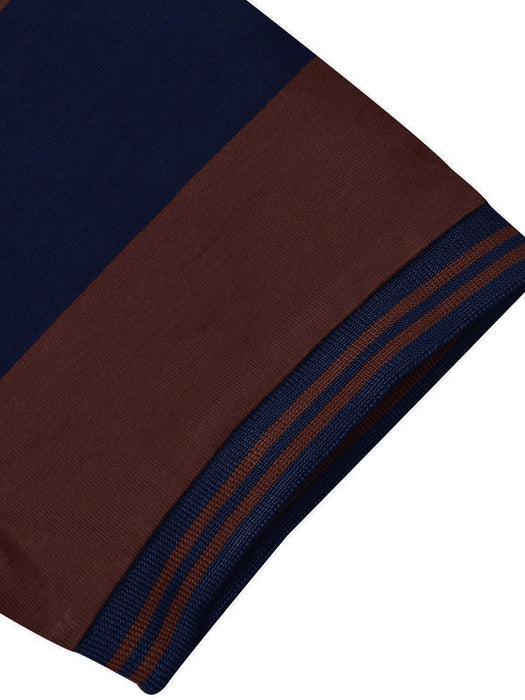 P&B Single Jersey Half Sleeve Polo Shirt For Men-Navy & Brown Stripe-BR13160