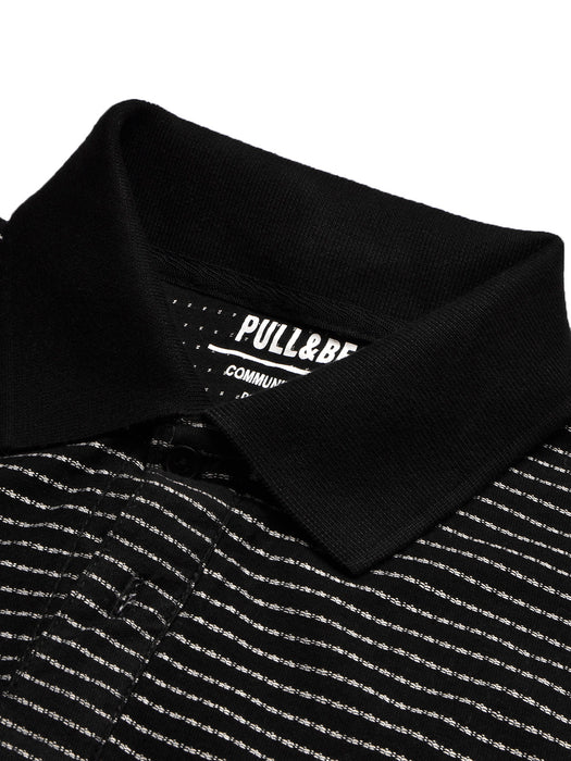 P&B Summer Polo Shirt For Men-Black with White Stripe-BR12993
