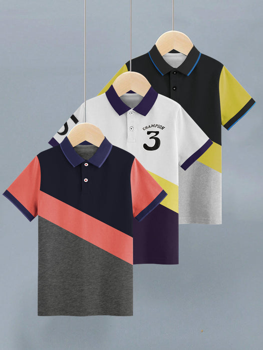 Pack Of 3 Single Jersey Polo Shirts For Kids-BE3346/BR15785