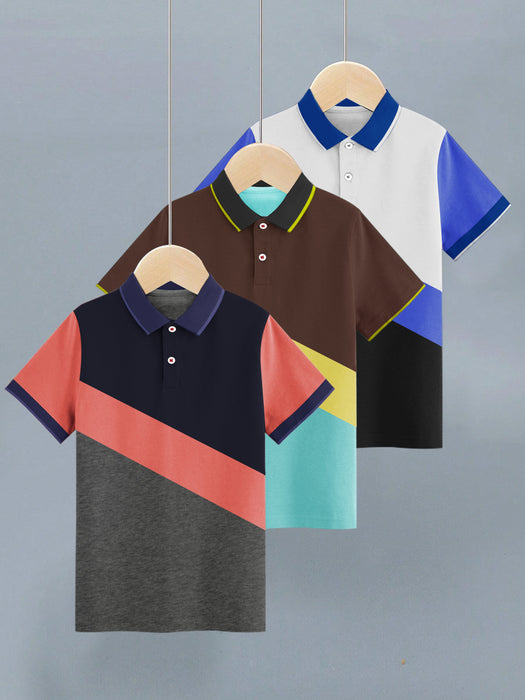 Pack Of 3 Single Jersey Polo Shirts For Kids-BE3347/BR15786