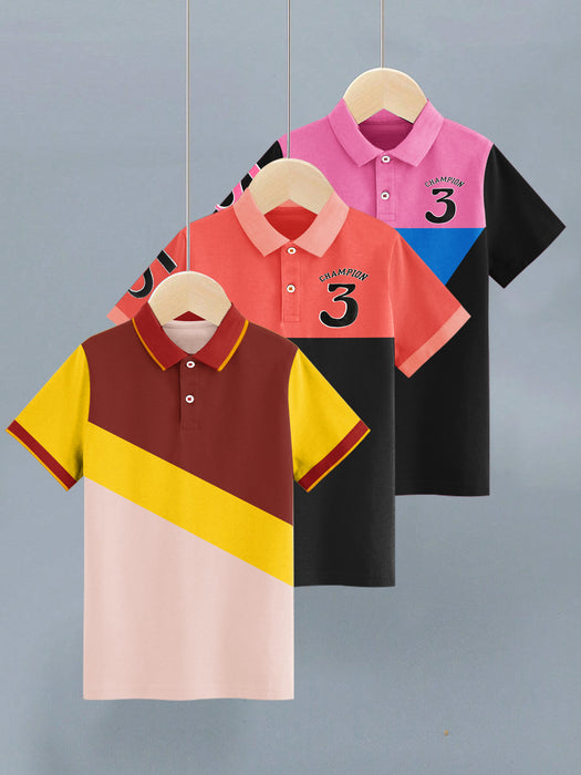 Pack Of 3 Single Jersey Polo Shirts For Kids-BE3348/BR15787