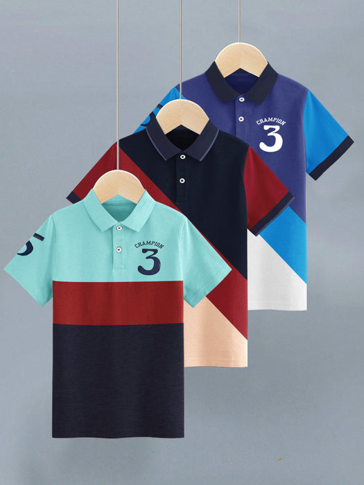 Pack Of 3 Single Jersey Polo Shirts For Kids-BE3349/BR15788