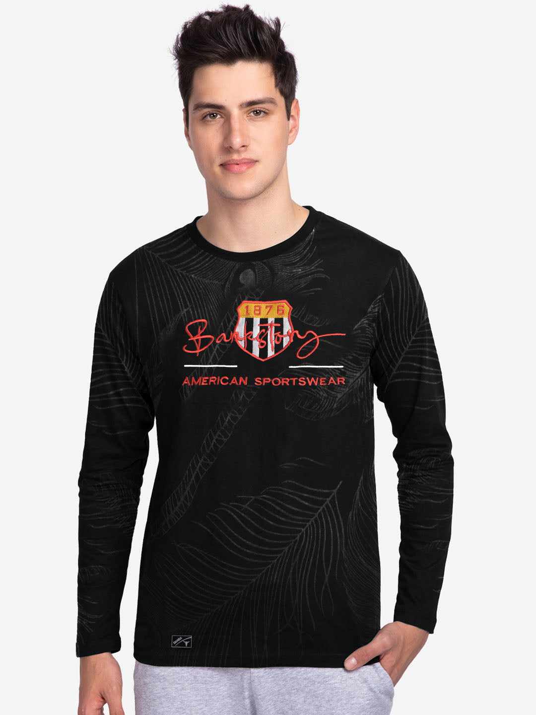 Polo Team Henley Long Sleeve Tee Shirt For Men-Charcoal Melange-BR13433