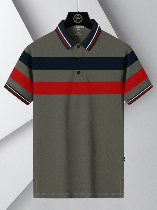 LV Summer Active Wear Polo Shirt For Men-Grey with Red & Navy Panels-RT2541