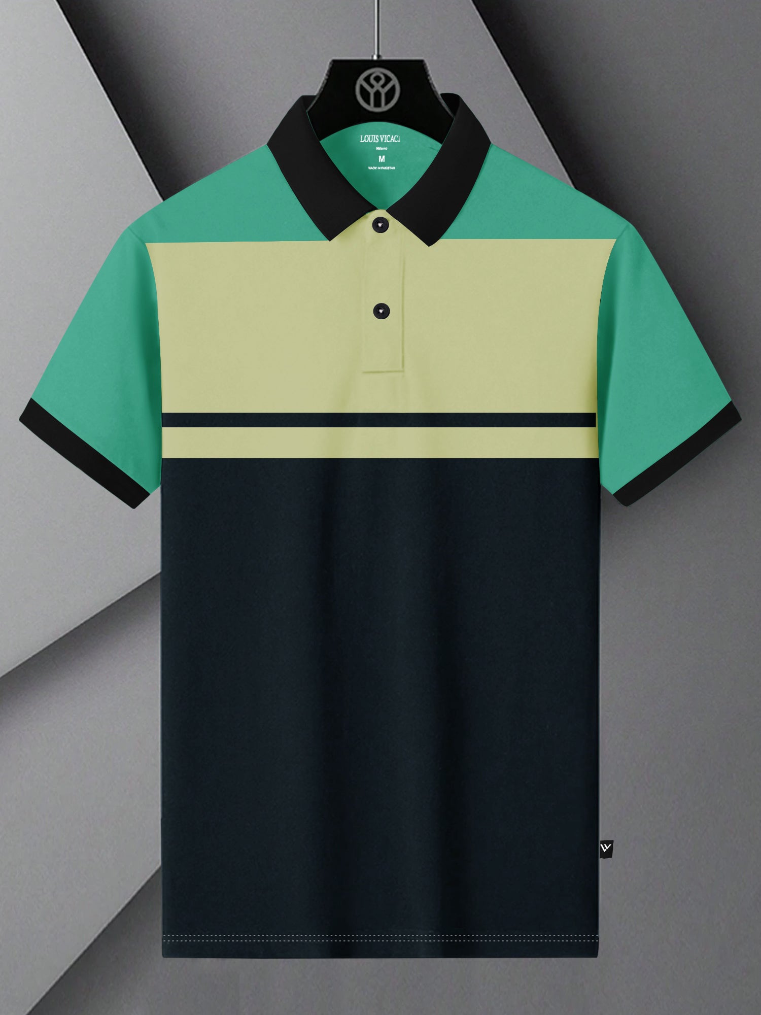 Summer Polo Shirt For Men-Dark Navy with Yellow & Green-RT2383