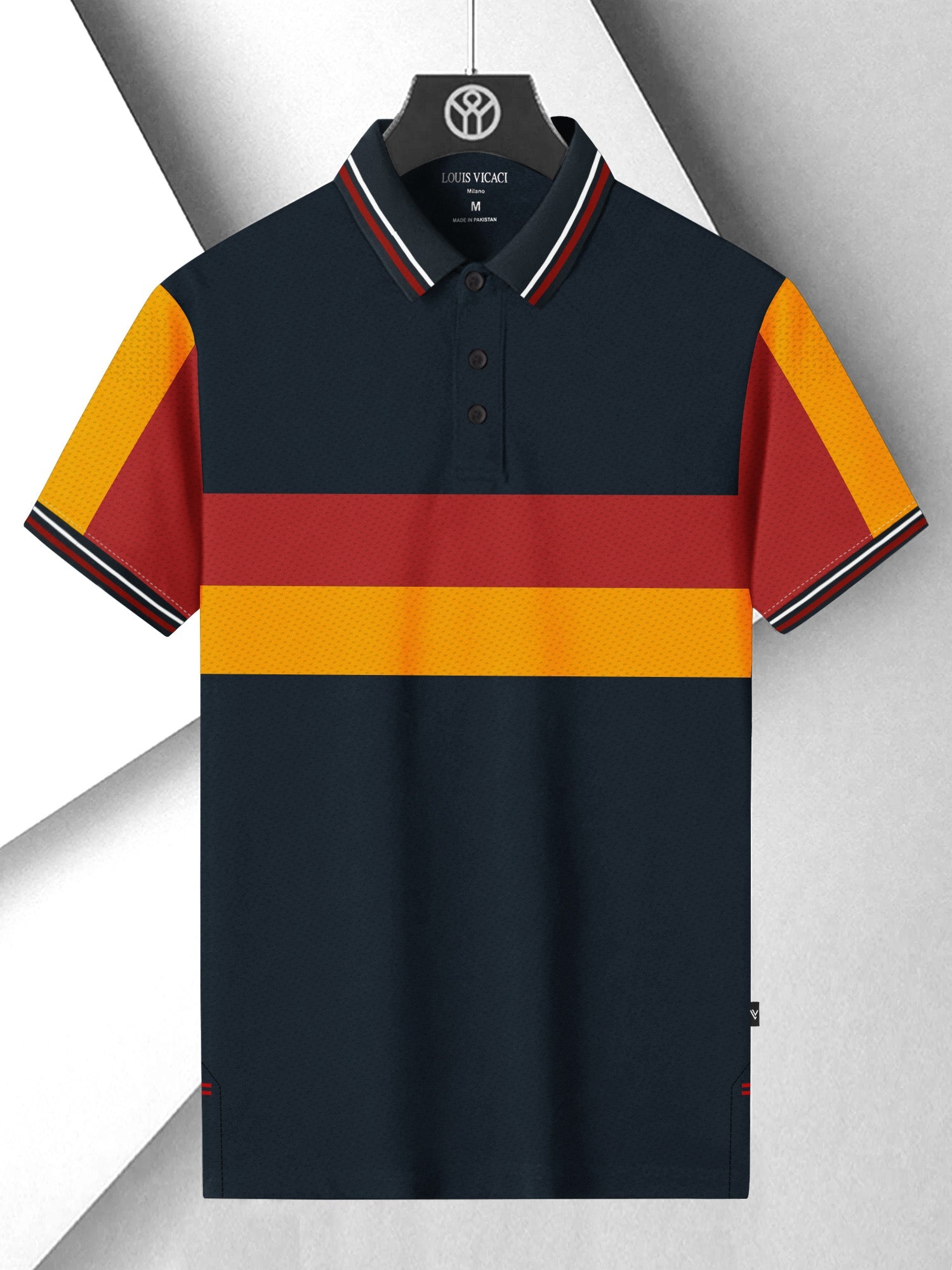 LV Summer Dry Fit Polo Shirt For Men-Navy with Red & Orange Panel-RT2532