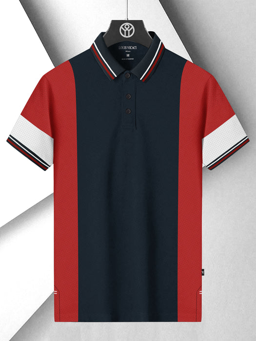 LV Summer Active Wear Polo Shirt For Men-Navy with Red & White Panel-RT2530