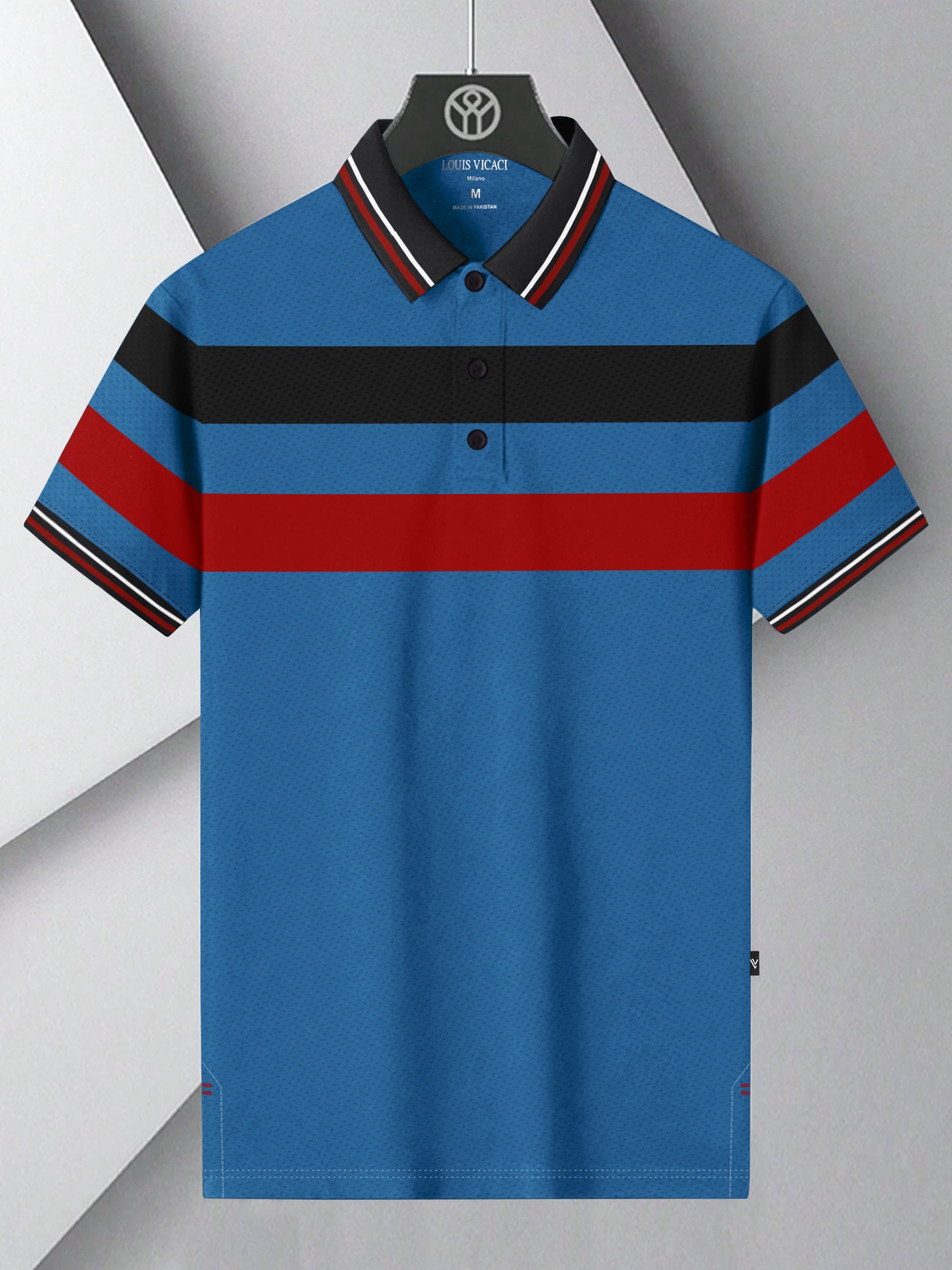 LV Summer Dry Fit Polo Shirt For Men-Blue with Red & Black Panels-RT2538