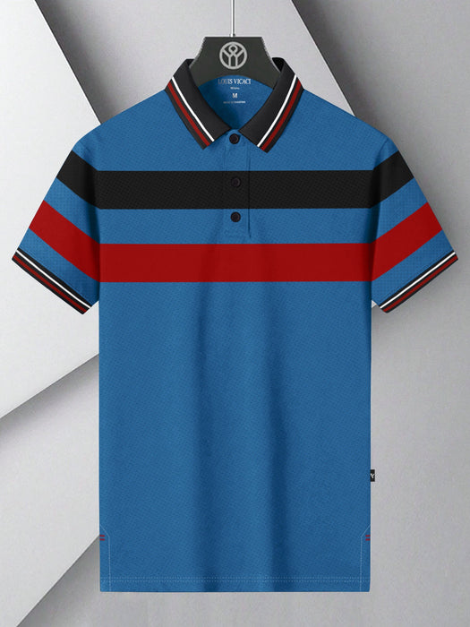 LV Summer Active Wear Polo Shirt For Men-Blue with Red & Black Panels-RT2538