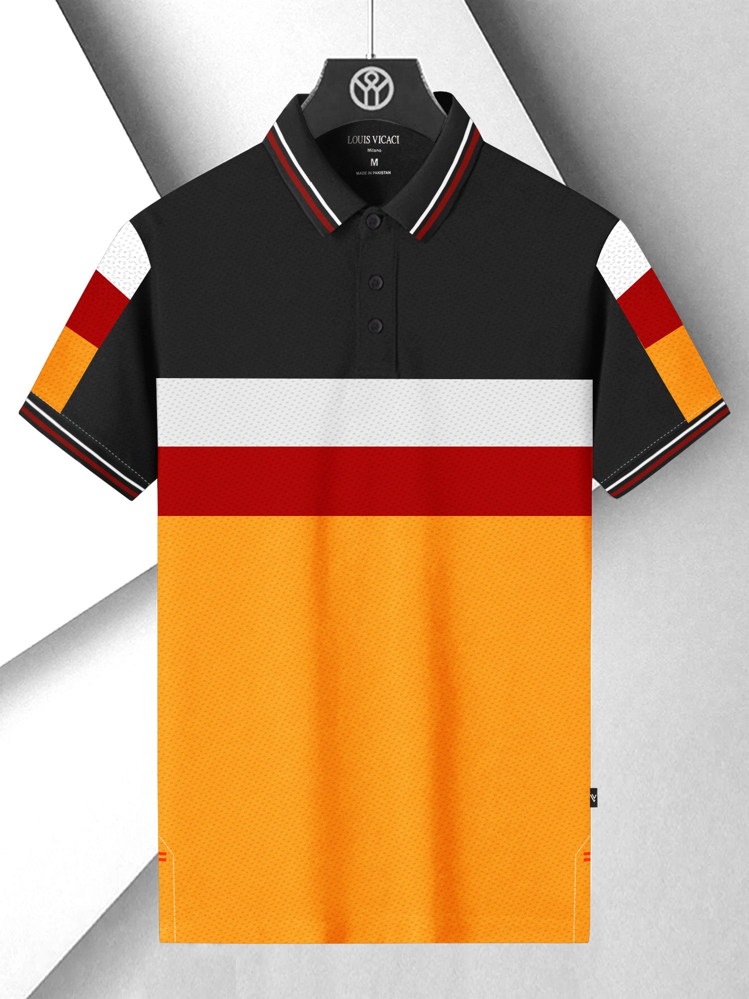 LV Summer Dry Fit Polo Shirt For Men-Orange & Black with Panels-RT2537