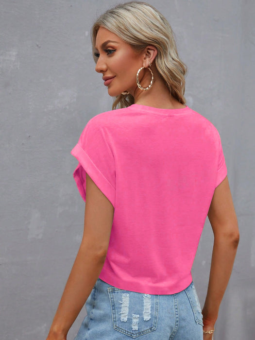 Popular Sports Crop Tee Shirt For Women-Fluorescent Pink-BR13680