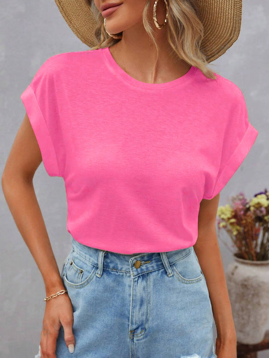 Popular Sports Crop Tee Shirt For Women-Fluorescent Pink-BR13680