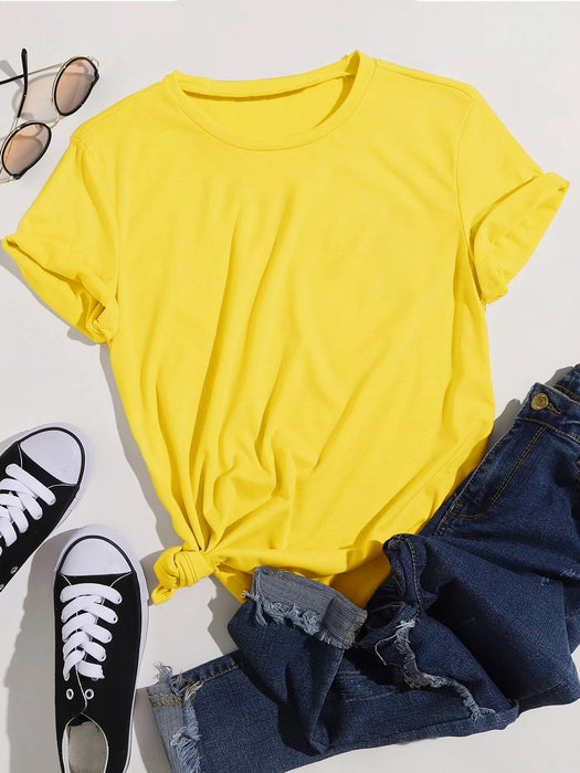 Popular Sports Half Sleeve Crew Neck Tee Shirt For Women-Yellow-BR13500