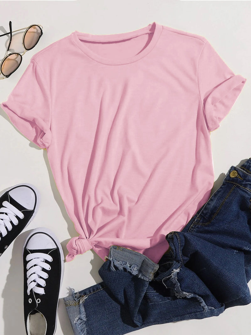 Popular Sports Single Jersey Crew Neck Tee Shirt For Women-Pink-BR13504