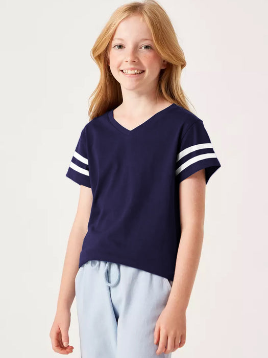 Popular Sports V Neck Tee Shirt For Kids-Dark Purple-BR13701