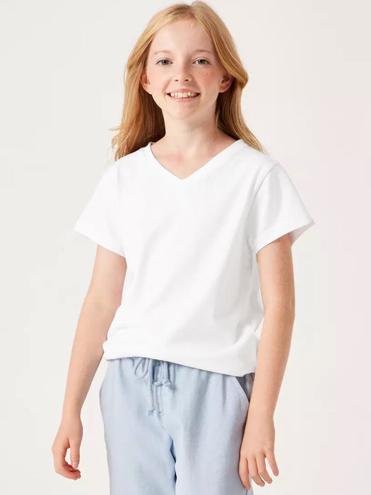 Popular Sports V Neck Tee Shirt For Kids-White-BR13703