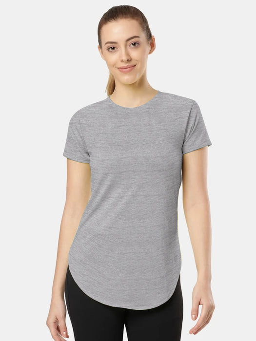 Popular Sports Curved Hem Tee Shirt For Women-Grey Melange-BR13692