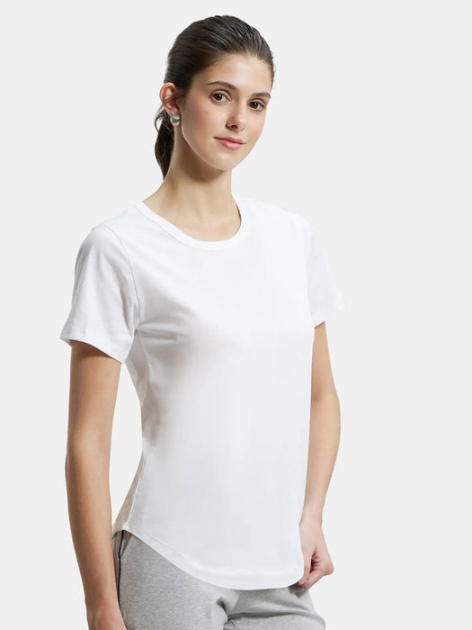 Popular Sports Curved Hem Tee Shirt For Women-White-BR13707