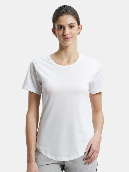 Popular Sports Curved Hem Tee Shirt For Women-White-BR13707