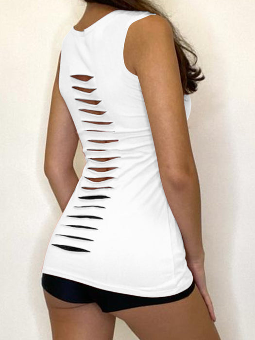 Popular Sports Laser Cut Open Back Sleeveless Shirt For Women-White-BR13712