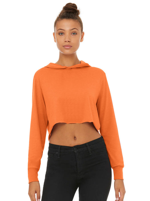 Popular Sports Long Sleeve Crop Hooded Tee Shirt For Women-Fluorescent Orange-BR13683