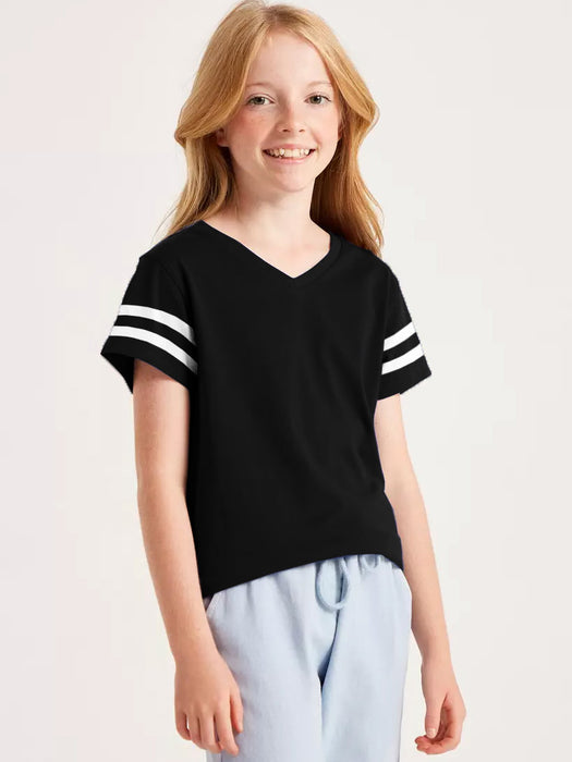 Popular Sports V Neck Tee Shirt For Kids-Black-BR13720
