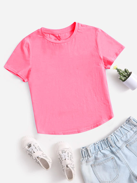 Popular Sports V Neck Tee Shirt For Kids-Fluorescent Pink-BR13708