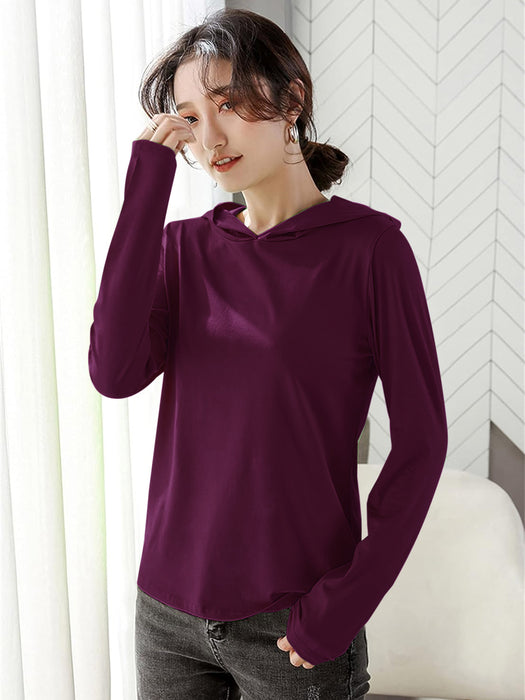 Popular Sports Viscous Hooded Tee Shirt For Women-Maroon-BR13719