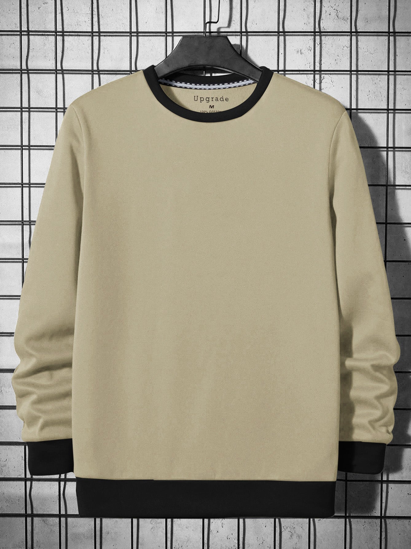 RBK Fleece Funky Style Sweatshirt For Men-Dark Biege with Black-BR14455