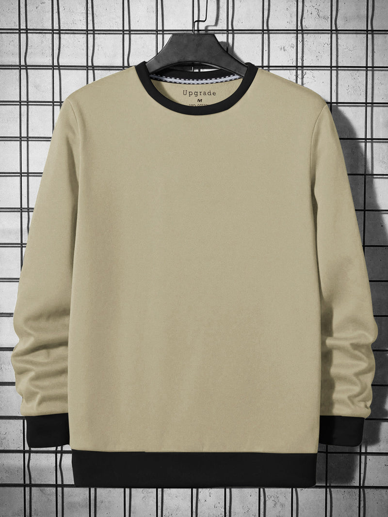 RBK Fleece Funky Style Sweatshirt For Men-Dark Biege with Black-BR14455
