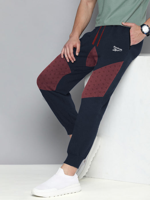 RBK Terry Fleece Jogger Sweatpant For Men-Navy Melange with Brown Panel-BR14567