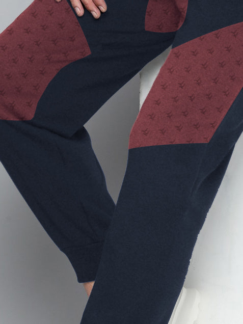 RBK Terry Fleece Jogger Sweatpant For Men-Navy Melange with Brown Panel-BR14567