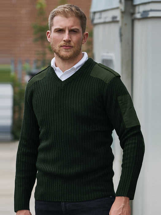 Full Fashion V Neck Wool Sweatshirt For Men-Purssian Green-RT2270