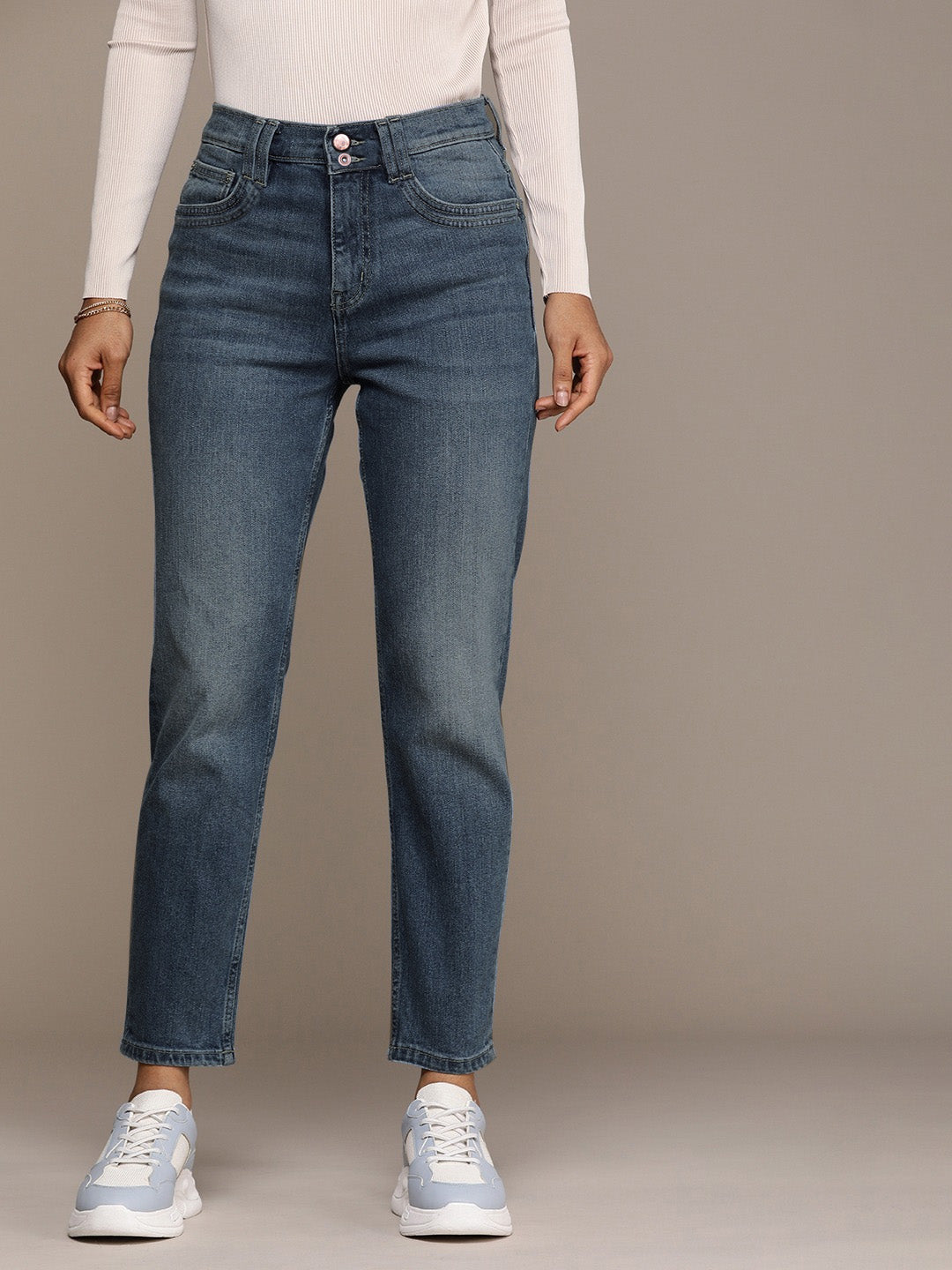 Raxevsky Slim Fit Jeans Denim For Ladies-Navy Faded-BR13549