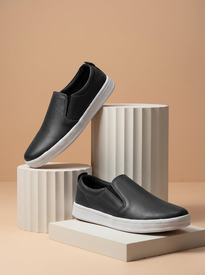 Men's Premium Pu Leather Slip On Shoes For Men-Black-BE5515