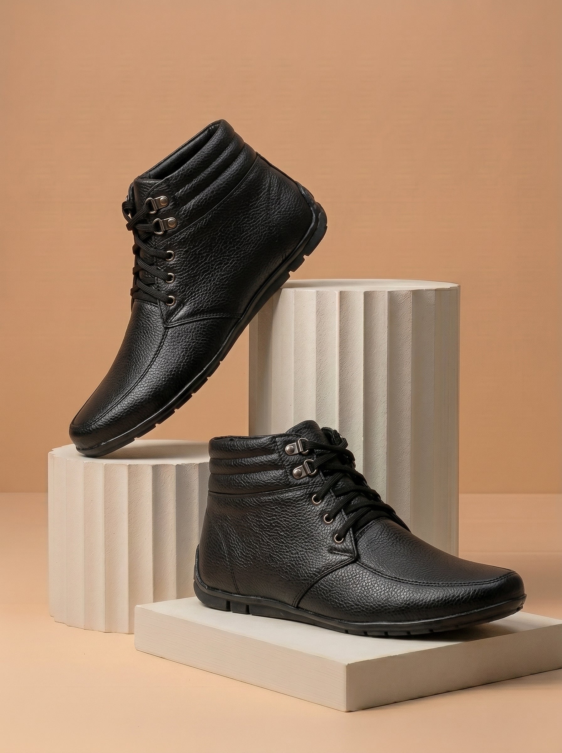 Devon PU Leather Long Shoes For Men-Black-BE5061