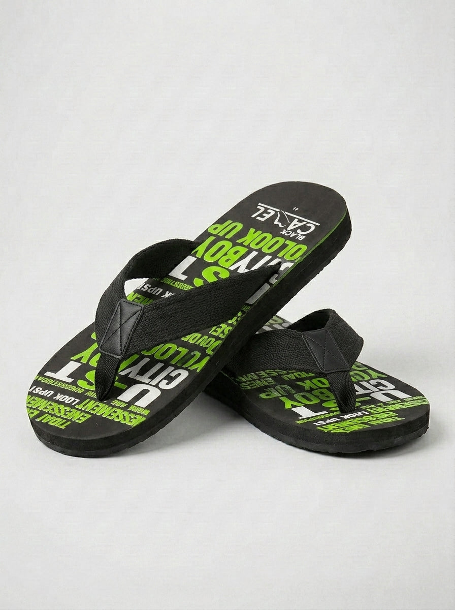 Comfortable Foam Flip-Flops Green with Black Strap-BE0471