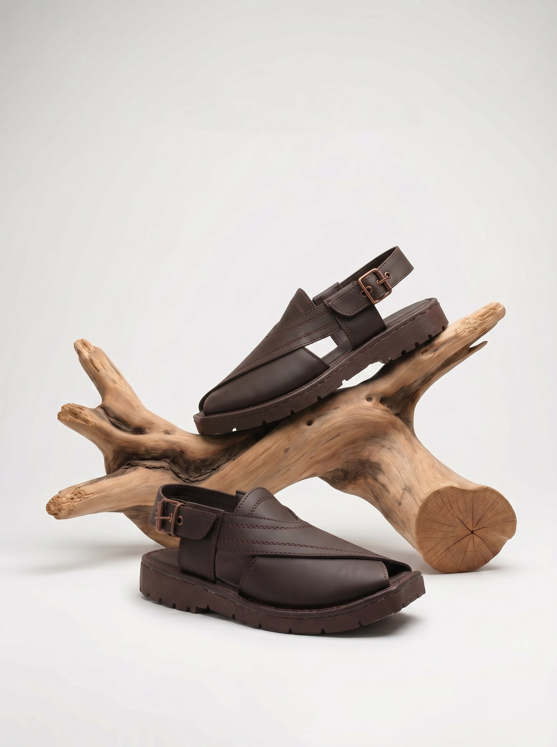 Men's Double Stitch Design Peshawari Chappal-Brown-BE6933
