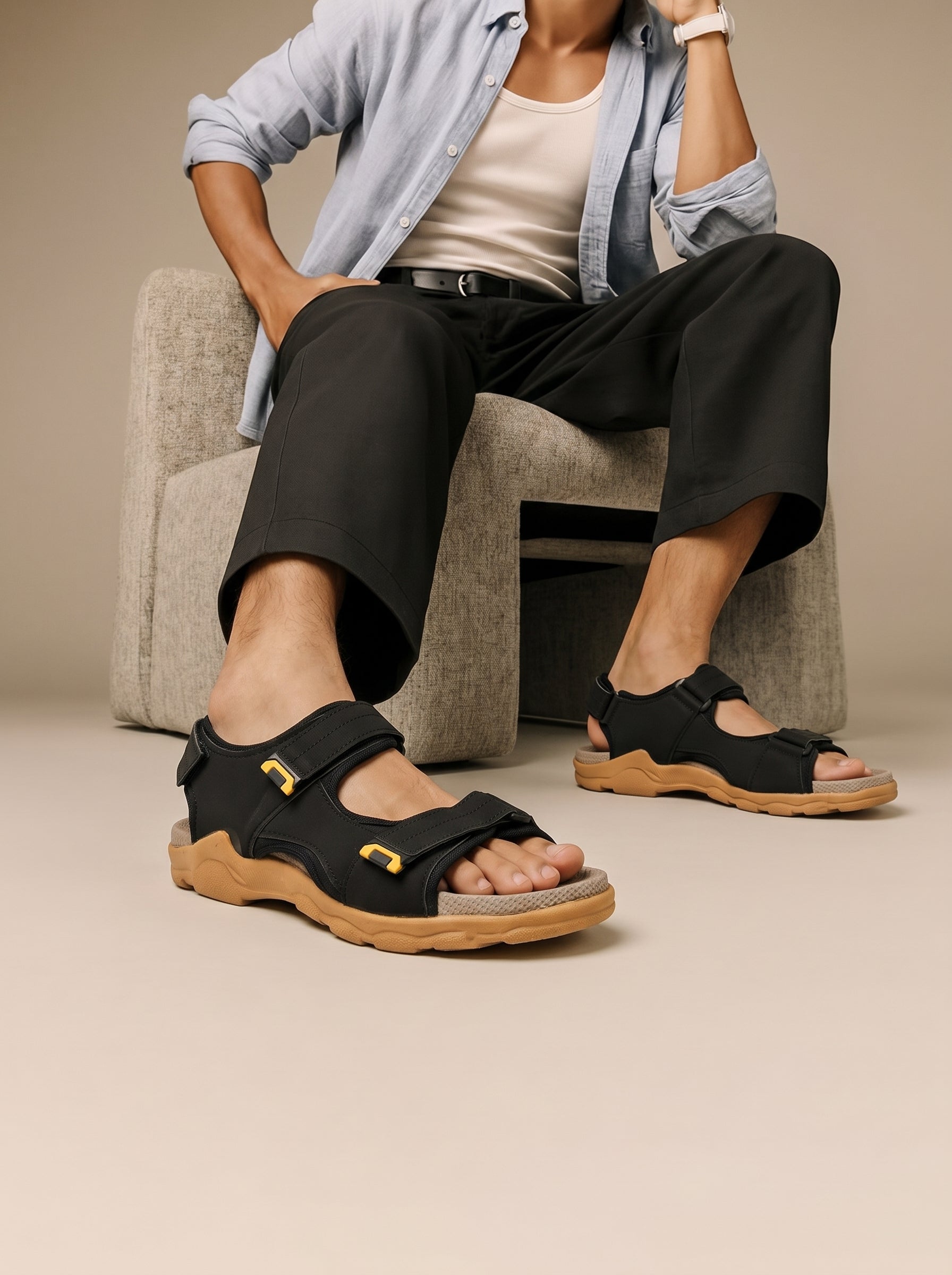 Men Boxtun Premium Soft Sole Sandals-Black-BE0366