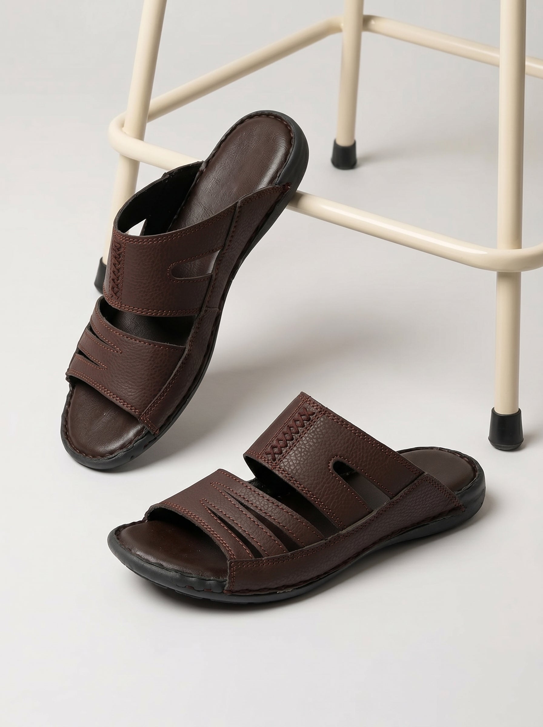 Desiderio Rexine Leather Chappal For Men-Brown-BE8228